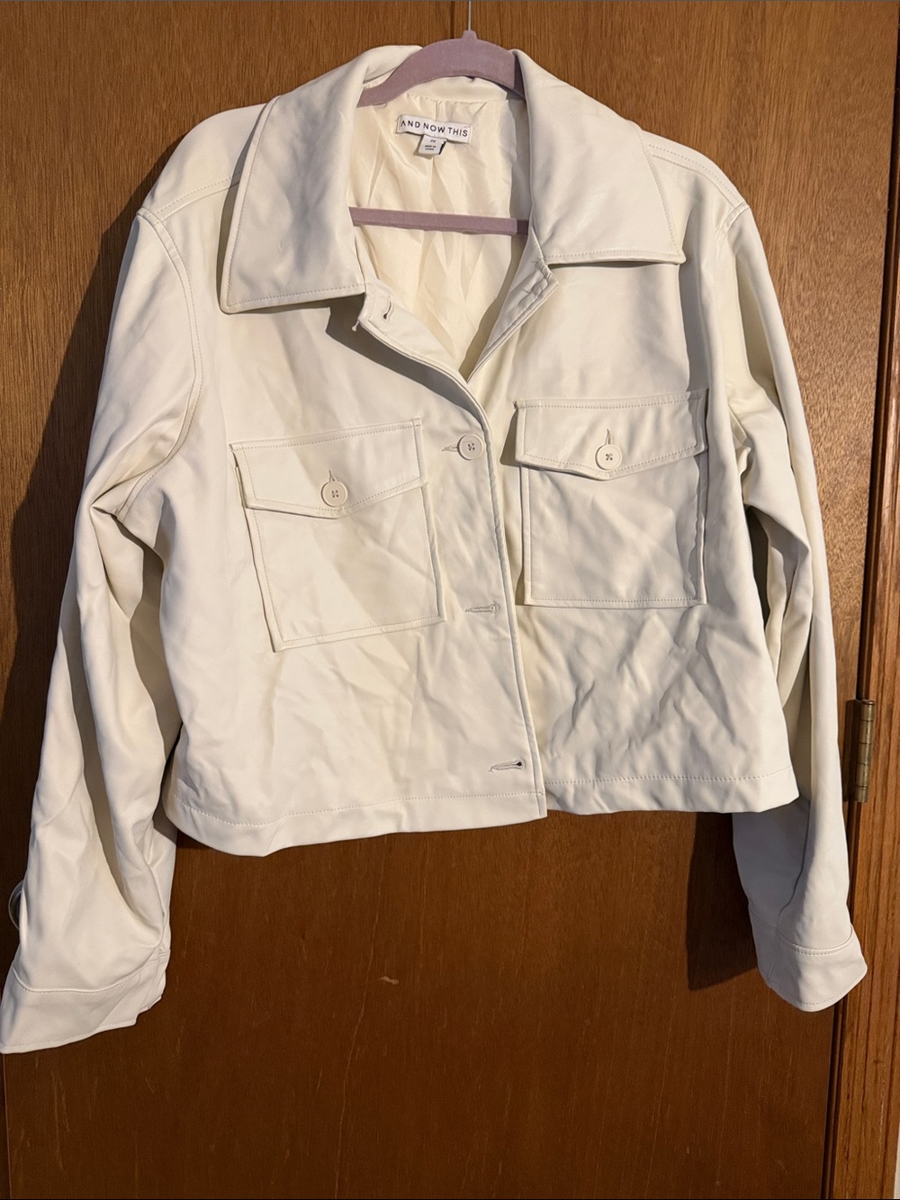 Cream Faux Leather Crop Jacket